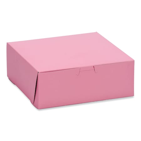 Pink One-Piece Non-Window Bakery Box, 8 X 8 X 3, Pink, Paper, 250PK